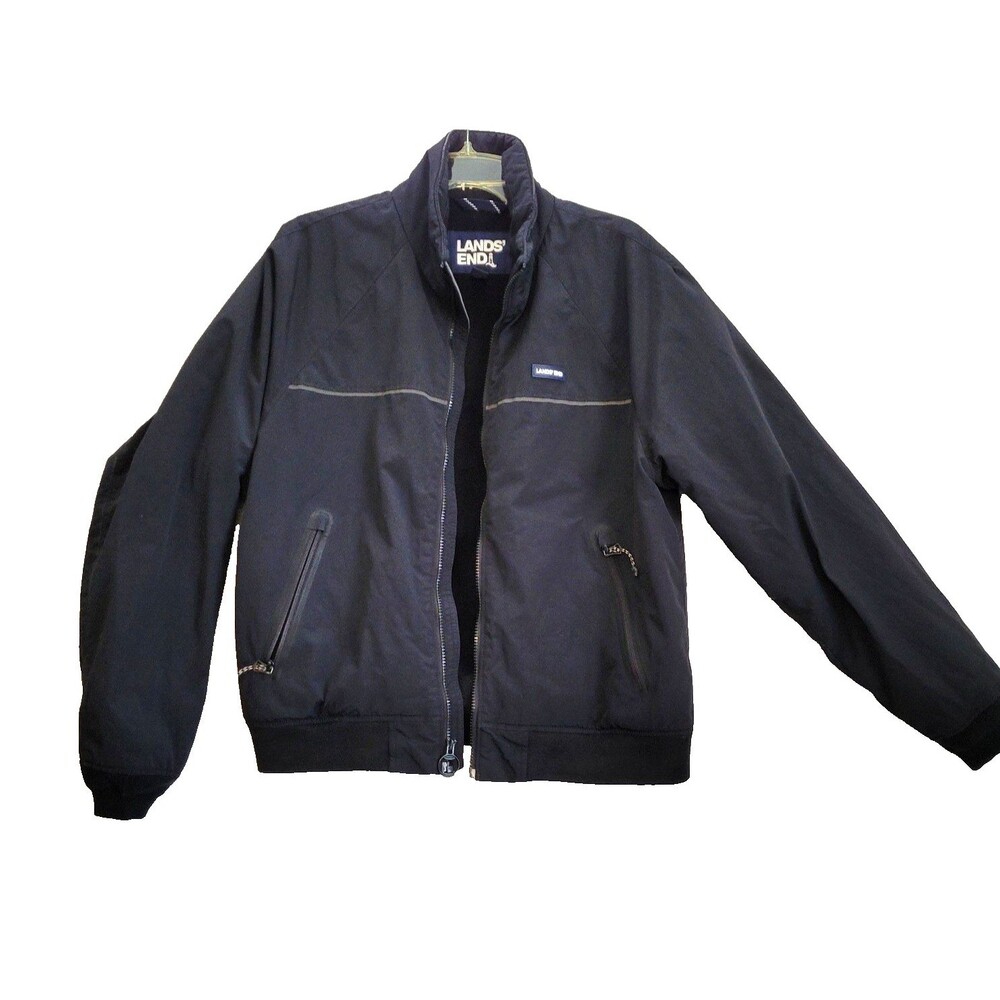 Lands End Jacket Mens Medium Blue Zip Fleece Lined Pockets Soft Shell Squall